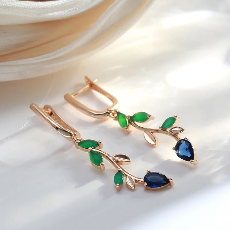 SYOUJYO Natural Green Zircon Willow Earrings For Women Leaf Shape 585 Rose Gold Color Drop Earrings Luxury Design Spring Gift - Kenner House Emporium