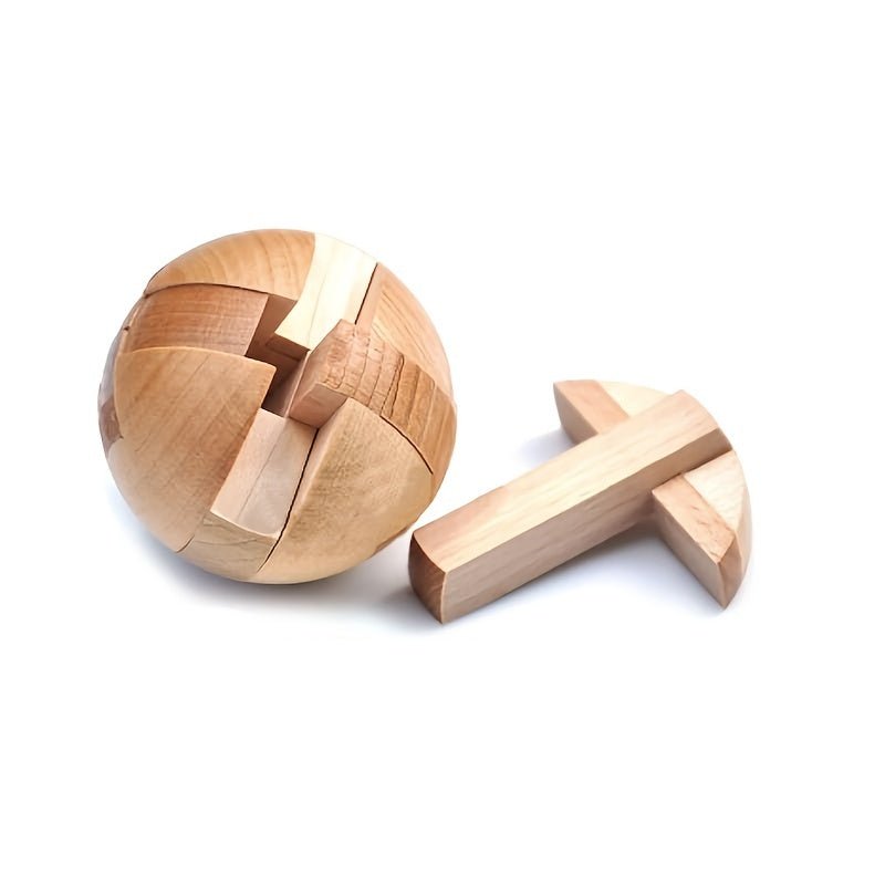 Puzzle Magic Ball | Plywood Brain Teaser Puzzle Ball for Adults, Wheat Color, Uncharged - Kenner House Emporium
