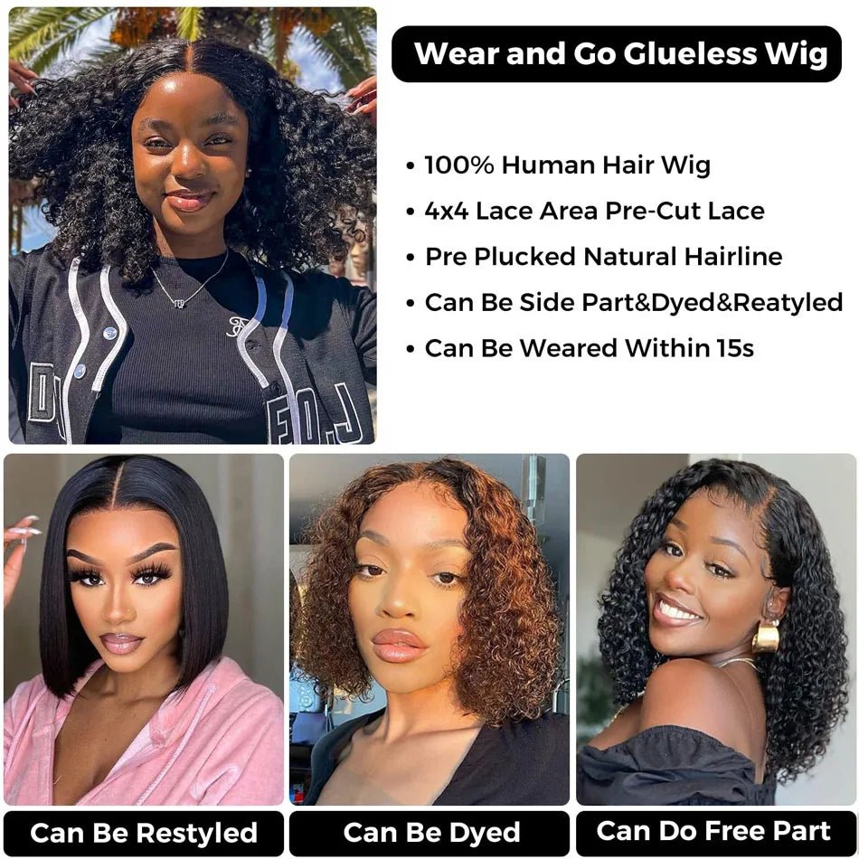 250 Density Wear And Go Water Wave Bob Glueless Wet And Wavy HD Lace Frontal Pre Cut Human Wigs Brazilian Virgin Cheveux Humain - Kenner House Emporium