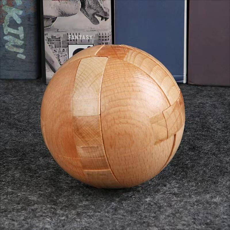 Puzzle Magic Ball | Plywood Brain Teaser Puzzle Ball for Adults, Wheat Color, Uncharged - Kenner House Emporium