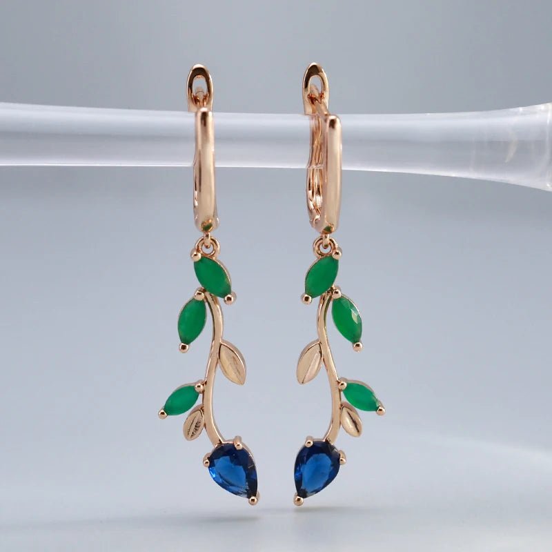 SYOUJYO Natural Green Zircon Willow Earrings For Women Leaf Shape 585 Rose Gold Color Drop Earrings Luxury Design Spring Gift - Kenner House Emporium
