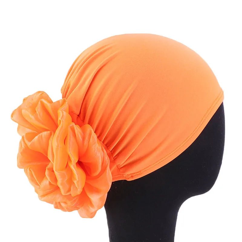 Women's Chiffon Headscarf With Flower Decoration,Monochromatic Elastic Breathable Head Wrap Suitable For Spring,Summer,Autumn - Kenner House Emporium