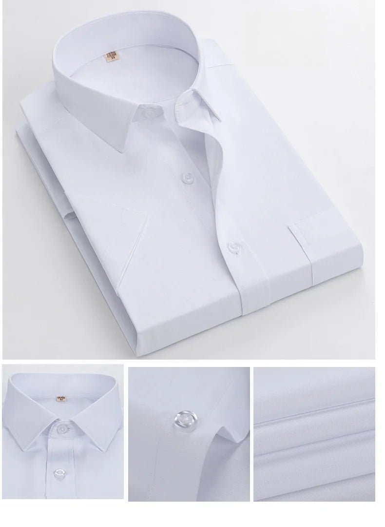 Business Dress Shirt Men Short Sleeve Autumn Spring Fashion Solid Casual Formal White Work Office Simple Basic Man Clothe S - 7XL - Kenner House Emporium