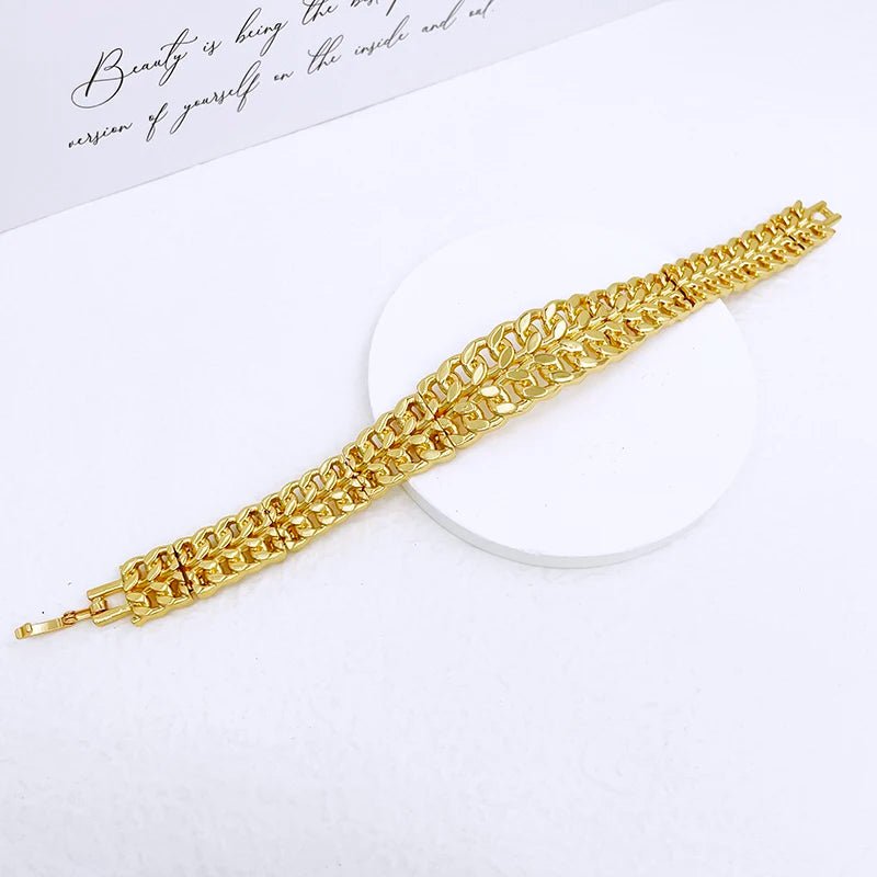 Luxury Dubai Nigeria Gold Color Women Jewelry Set Classic Design 18K Gold Plated Cuban Chain Earring Necklace Ring Bracelet Part - Kenner House Emporium
