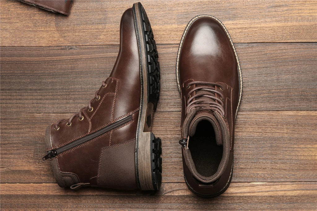 Dark Brown Men boots Spring British Style Leather Boots Retro Men Ankle Boots - Kenner House Emporium