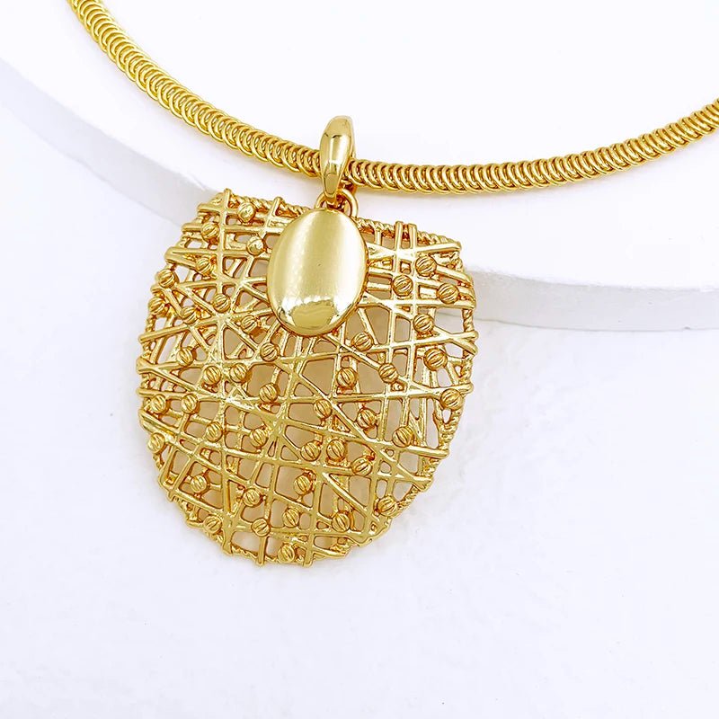 Gold Color Necklace Earrings Set For Women Unique Choker Pendant Earrings 3Pcs Set Jewelry Quality Accessories - Kenner House Emporium