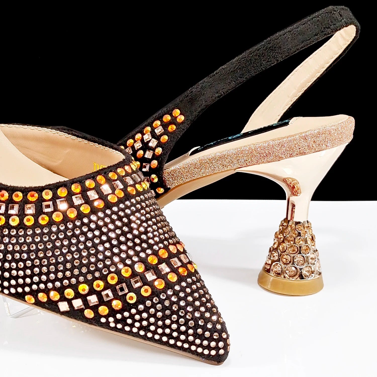 QSGFC New Italian Pumps and Bag To Party 2024 INS Style Pointed - Toe Rhinestone Elegant High Heels Champagne Wedge for Women - Kenner House Emporium