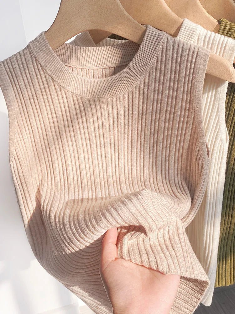 Summer Spring Tank Top Women Sleeveless Knitted T-Shirts Female Elastic Slim Casual Vests Crop Tops Waistcoat Pullover Shirts - Kenner House Emporium