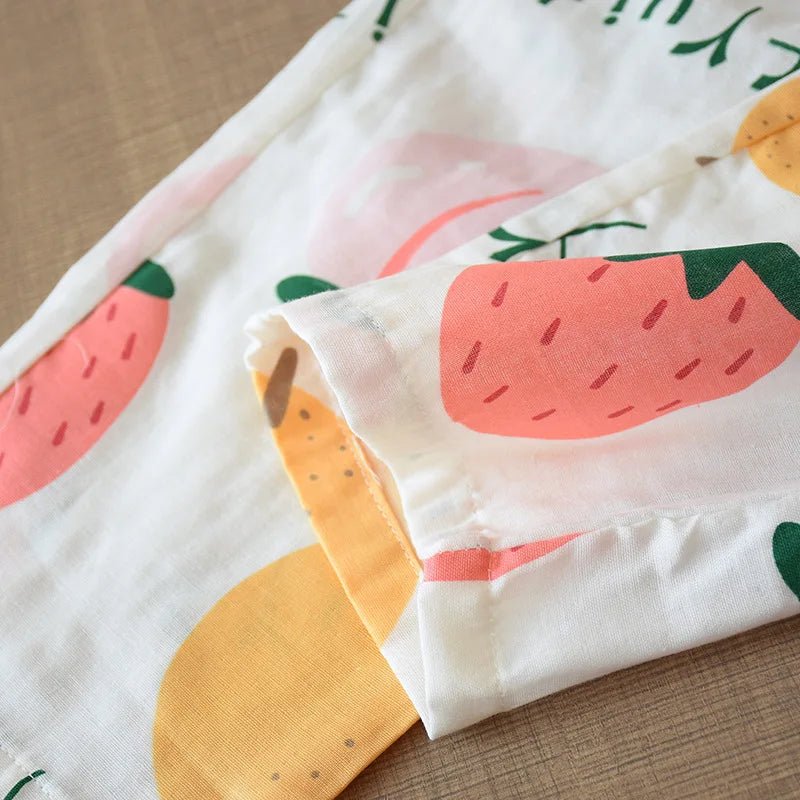 2023 Japanese - style kimono pajamas set seven - sleeve female spring and autumn 100% cotton gauze home clothes cute sweet 2 - piece - Kenner House Emporium