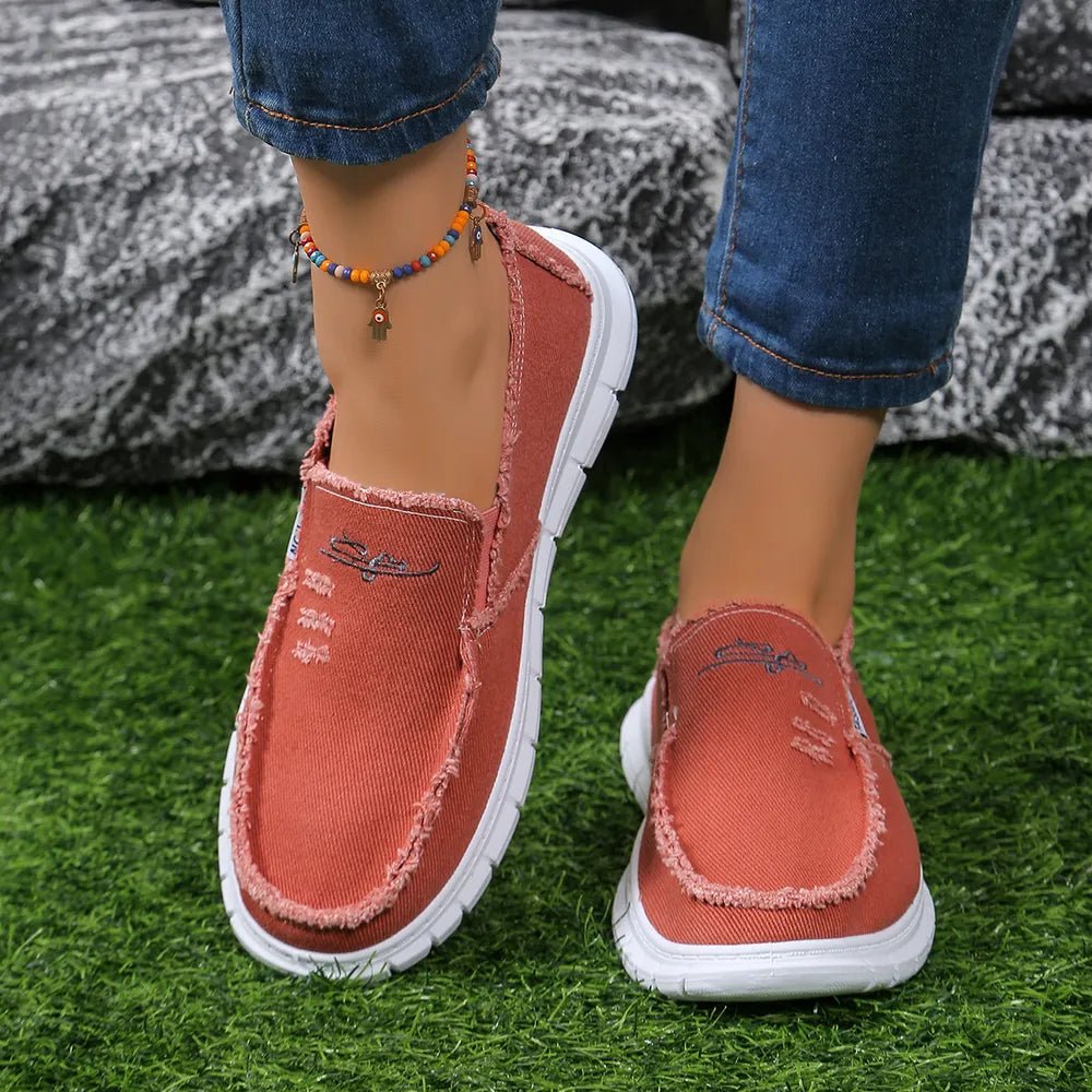 Raw Edge Round Toe Embroidery Flat Slip - Ons - Kenner House Emporium