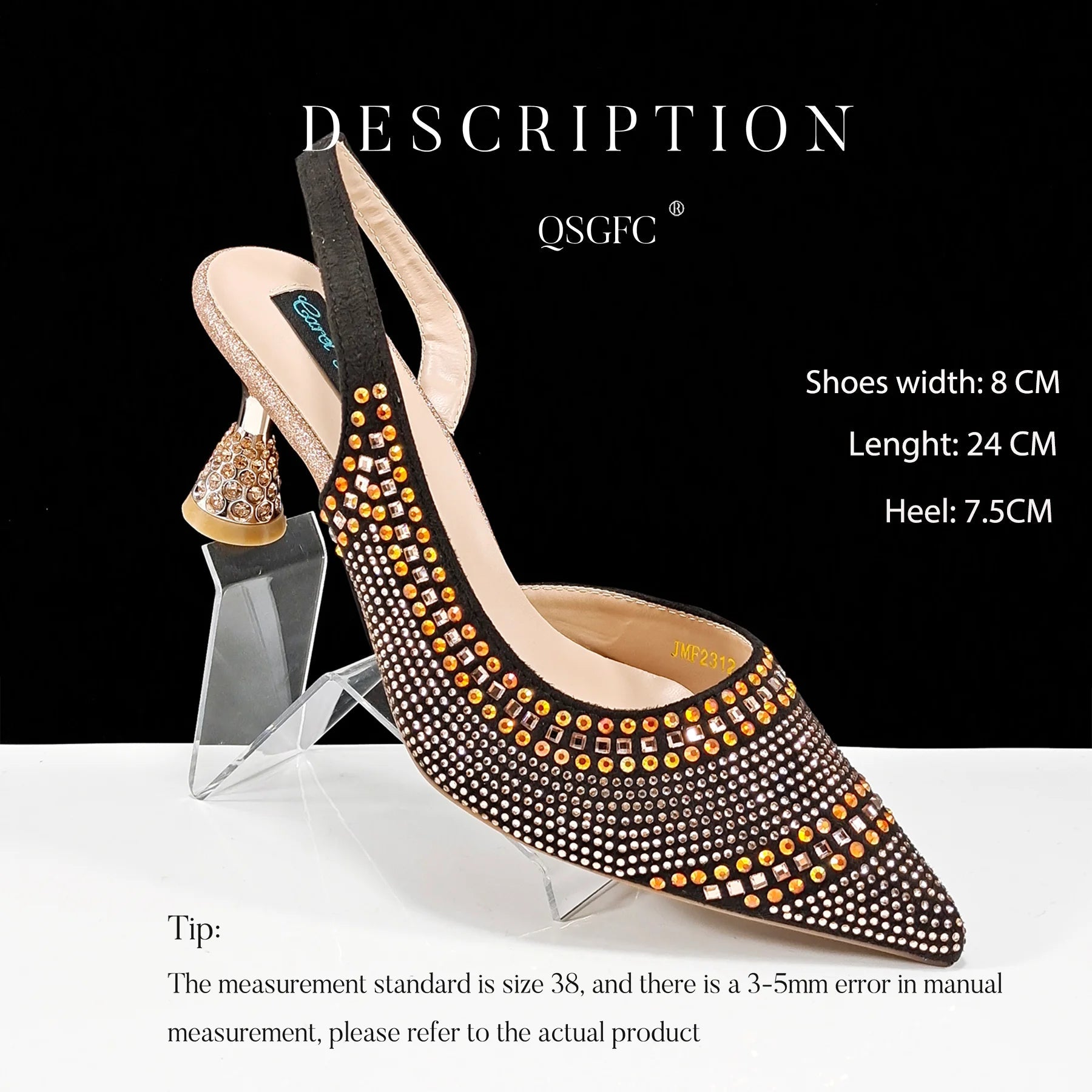 QSGFC New Italian Pumps and Bag To Party 2024 INS Style Pointed - Toe Rhinestone Elegant High Heels Champagne Wedge for Women - Kenner House Emporium