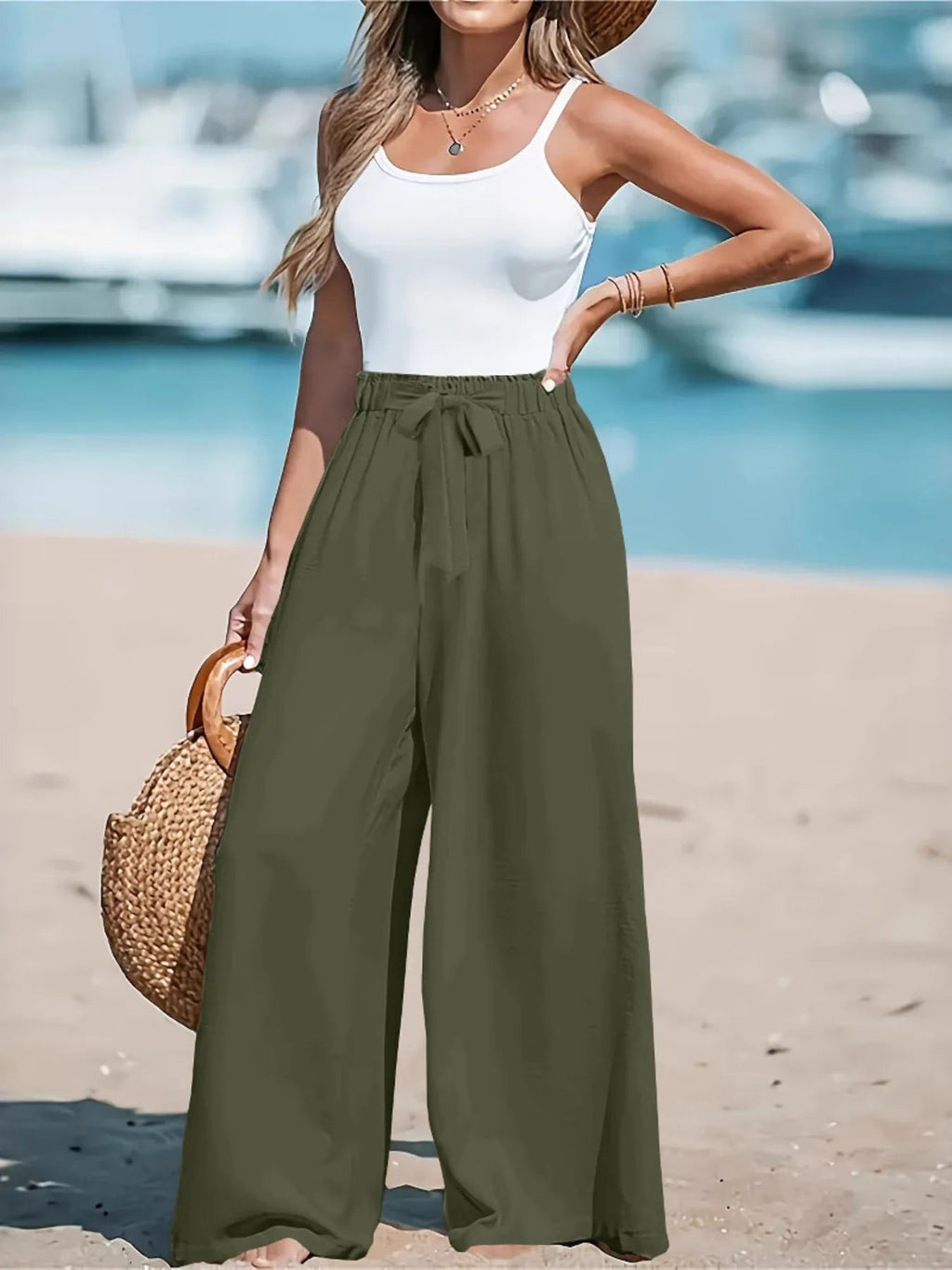 Full Size Drawstring Waist Wide Leg Pants Plus Size - Kenner House Emporium