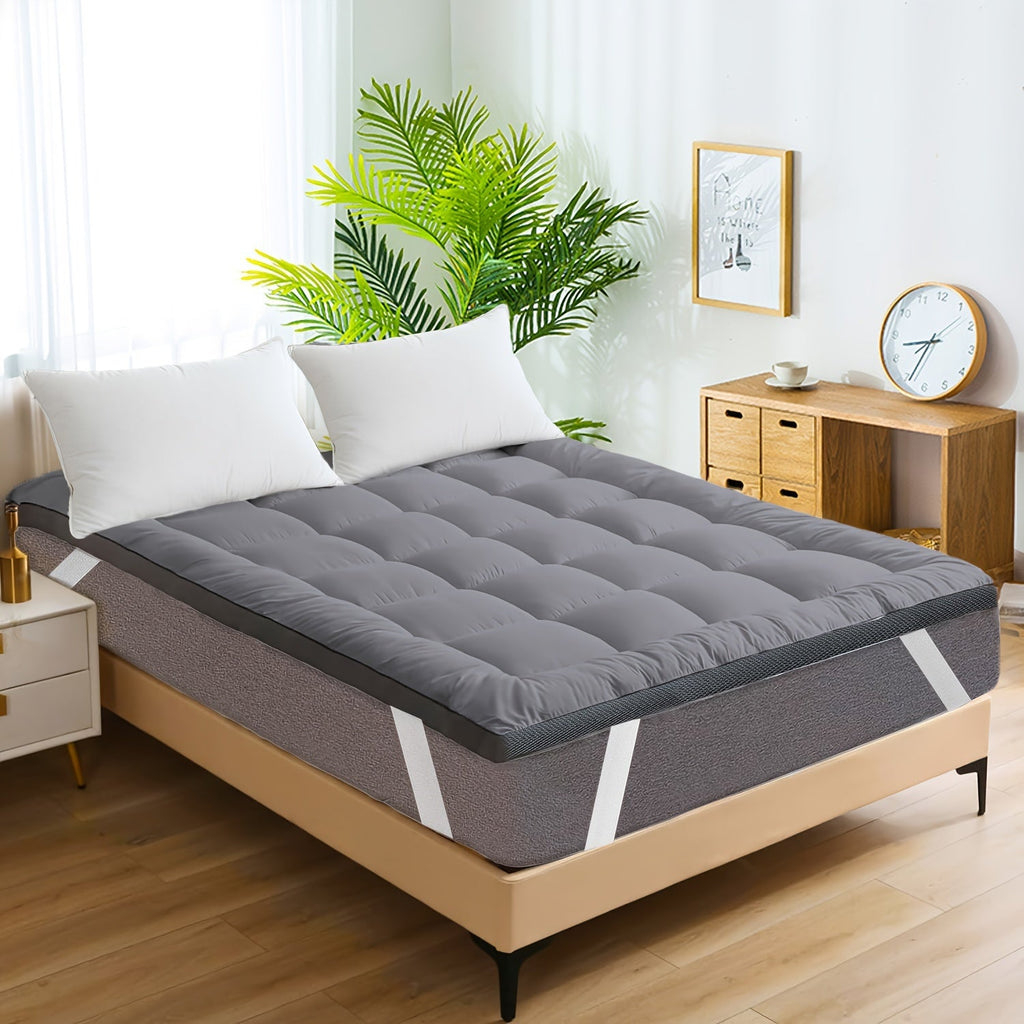 1pc Extra Thick Mattress Topper, Air Flow Quilted Fitted Mattress Pad for Back Pain, Super Breathable Mattress Pad Cover with Strong Elastic Bands fits up to 21 - inch, Extra Soft Pillow Top Mattress Topper Overfilled with Prem - Kenner House Emporium