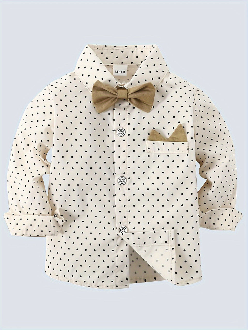 Toddler Baby Boys Gentleman Outfits, 2pcs Long Sleeve Lapel Shirt With Bow And Bib Pants Set, Handsome For Birthday Party Evening Party Performance Wedding Lunar New Year Banquet - Kenner House Emporium