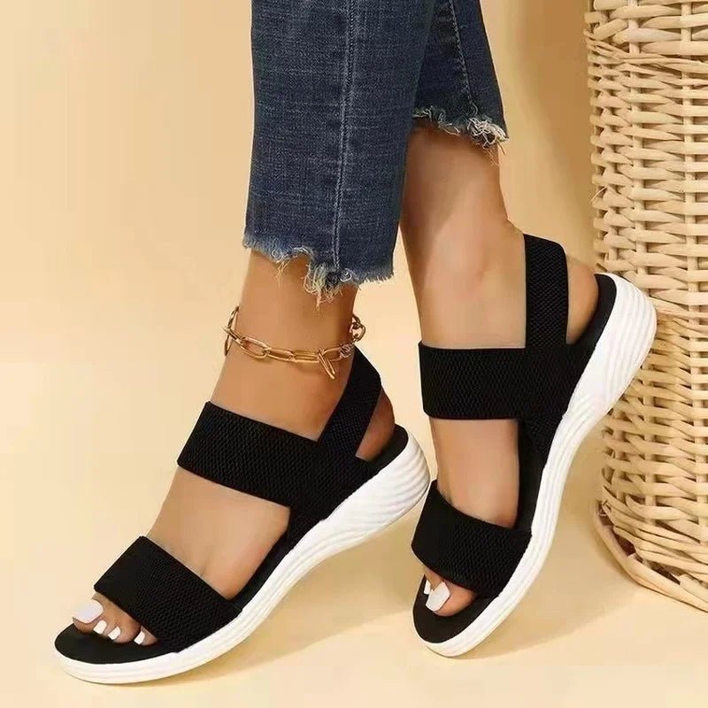 Sandals Elegant Low Heel Women's Orthopedic Shoes Women's Open Toe 2023 Solid Color New Large 25 - 45 Flat Thick Heel Casual Shoes - Kenner House Emporium