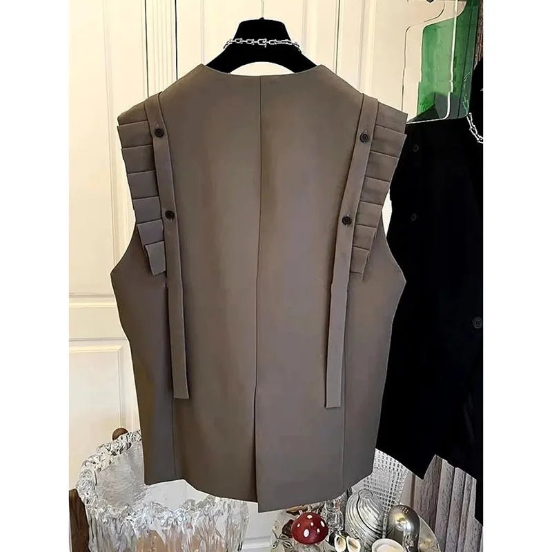 New Vest Coat Female Spring Autumn Temperament Wood Ear Splicing Suit Sleeveless Jacket Women Loose Casual Waistcoat Tops Ladies - Kenner House Emporium