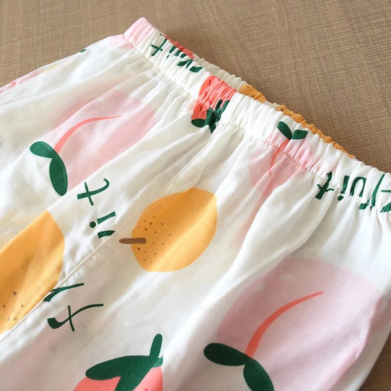 2023 Japanese - style kimono pajamas set seven - sleeve female spring and autumn 100% cotton gauze home clothes cute sweet 2 - piece - Kenner House Emporium