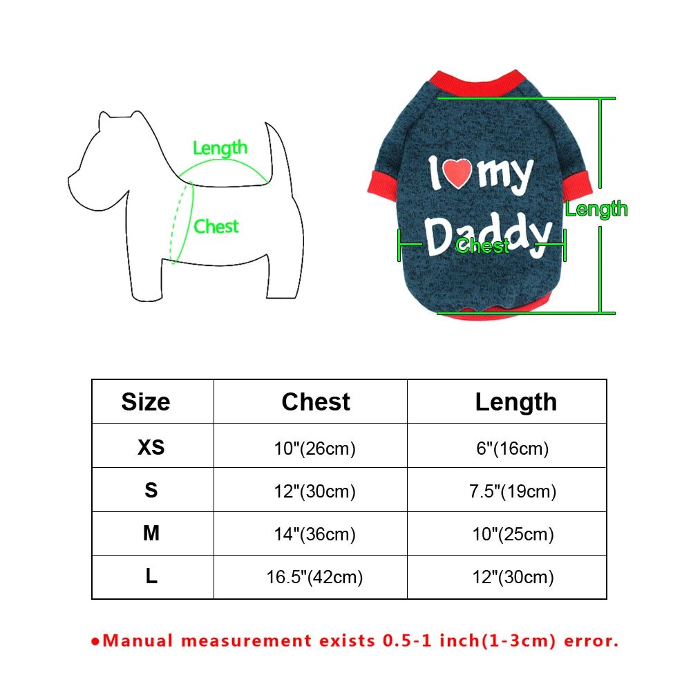 Small Dog Clothes Cute Puppy Cat Clothing Cotton T-shirt Chihuahua Pug Clothes Vest Spring Autumn Pet Costume I Love Daddy Mommy - Kenner House Emporium
