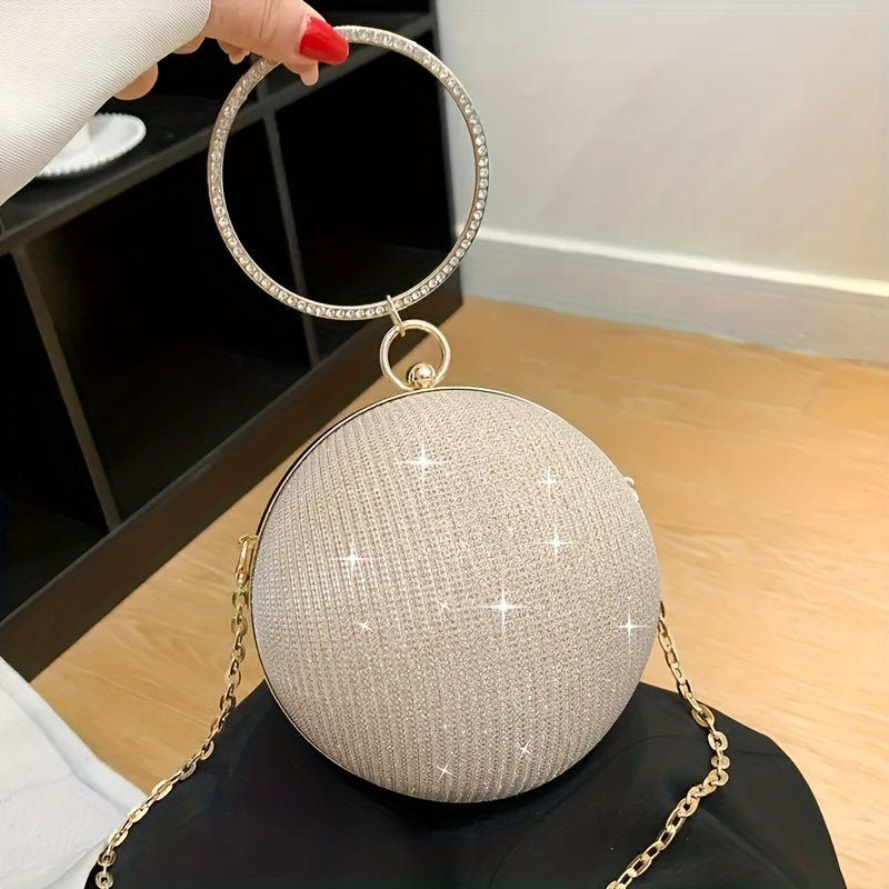 Light Luxury Spherical Bag Fashionable Versatile Round Ball Handbag, Shiny Evening Clutch, Women'S Classic Party Tote for Carnival Music Festival - Kenner House Emporium