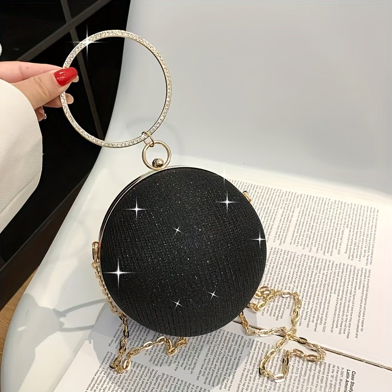 Light Luxury Spherical Bag Fashionable Versatile Round Ball Handbag, Shiny Evening Clutch, Women'S Classic Party Tote for Carnival Music Festival - Kenner House Emporium