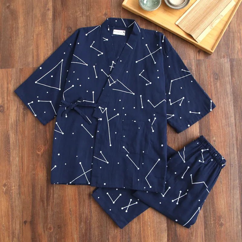 2023 Japanese - style kimono pajamas set seven - sleeve female spring and autumn 100% cotton gauze home clothes cute sweet 2 - piece - Kenner House Emporium