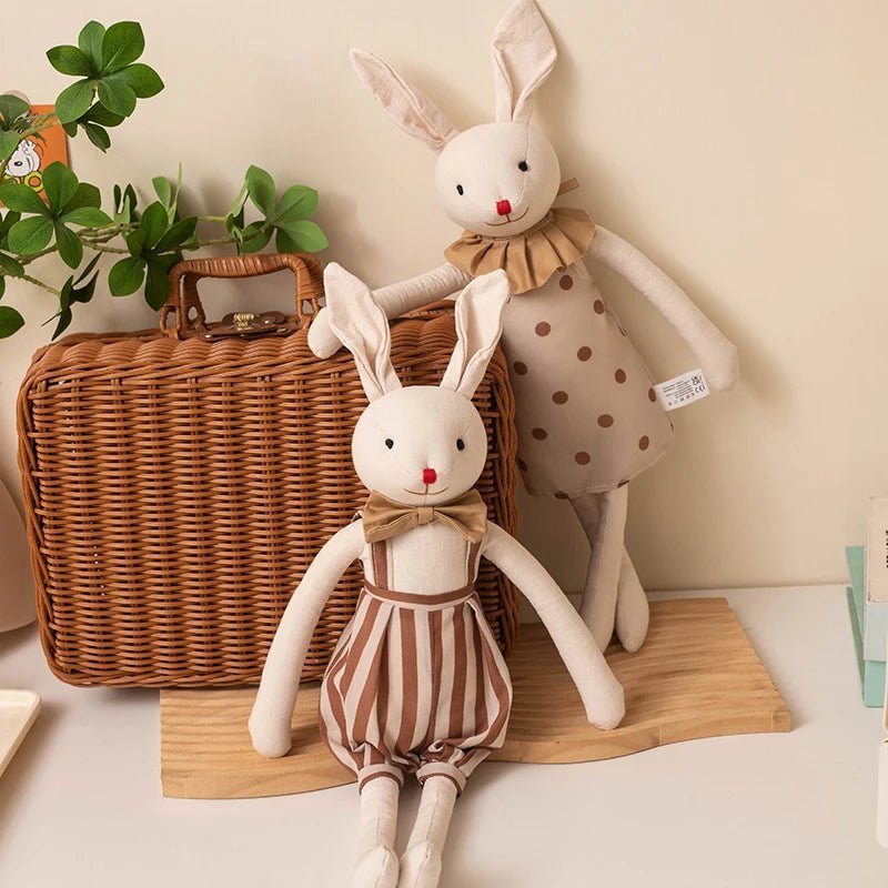Stuffed Bunny Cloth Dress Toys Smoothing Toy for Infant Cuddling sleep doll for Girls Handmade Diversity Brown Rabbit Plushie - Kenner House Emporium