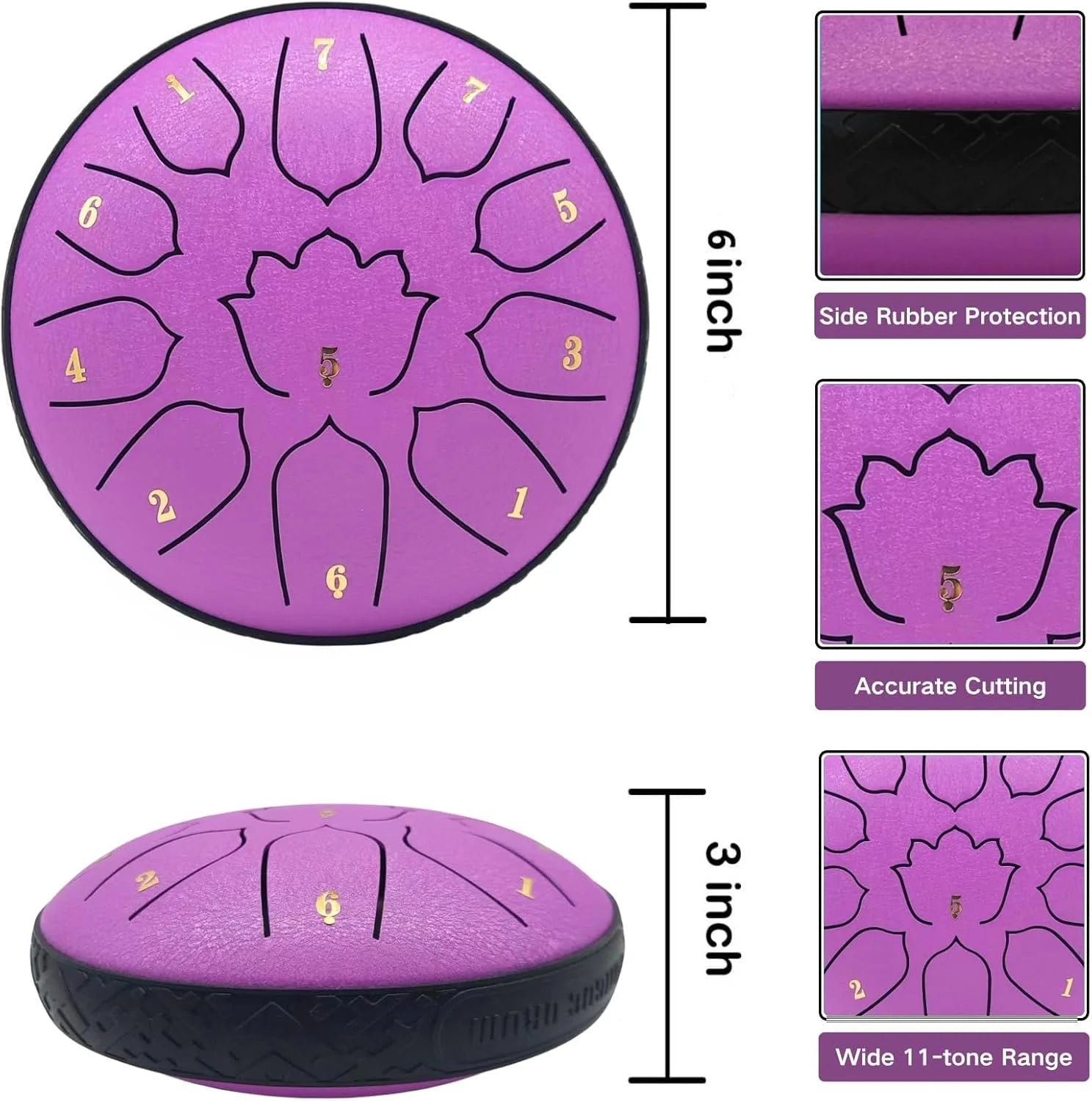 Steel Tongue Drum 6 Inch 11 Notes, Glucophone Ethereal Music Drum Percussion instrument for Yoga Meditation - Kenner House Emporium