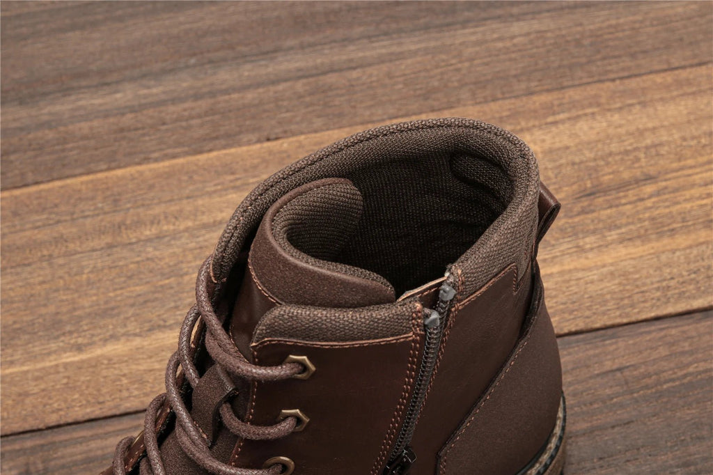 Dark Brown Men boots Spring British Style Leather Boots Retro Men Ankle Boots - Kenner House Emporium
