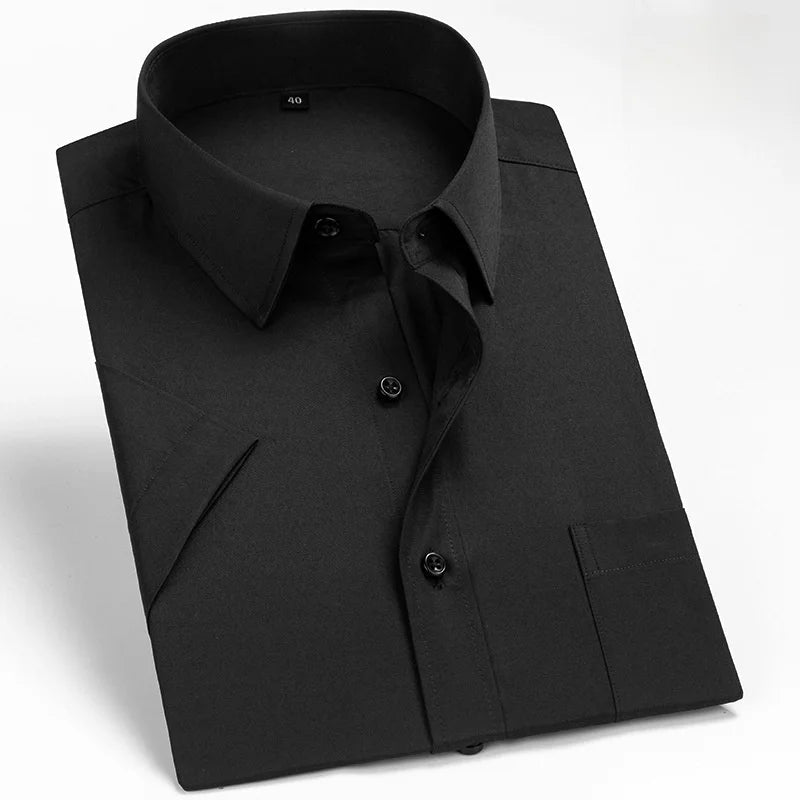 Business Dress Shirt Men Short Sleeve Autumn Spring Fashion Solid Casual Formal White Work Office Simple Basic Man Clothe S - 7XL - Kenner House Emporium