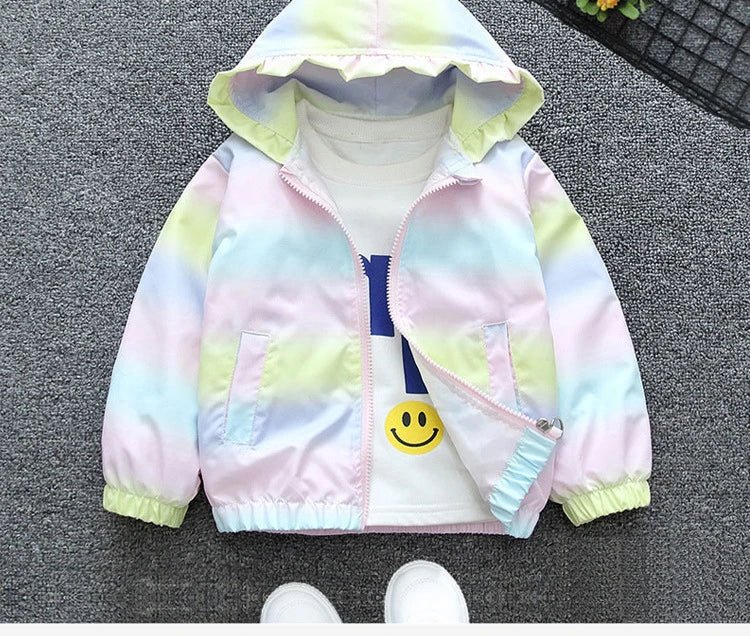 Spring Baby Girls Thin Jacket Korean Gradient Color Toddler Kids Jacket For Girls Coats Autumn Children Girls Hooded Trench Coat - Kenner House Emporium