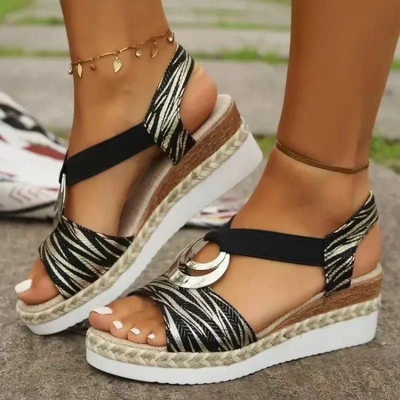 Women's Wedges Sandals 2024 Summer Snake Print Platform Sandals Gladiator Shoes Woman Comfort Casual Med High Heels Sandals - Kenner House Emporium