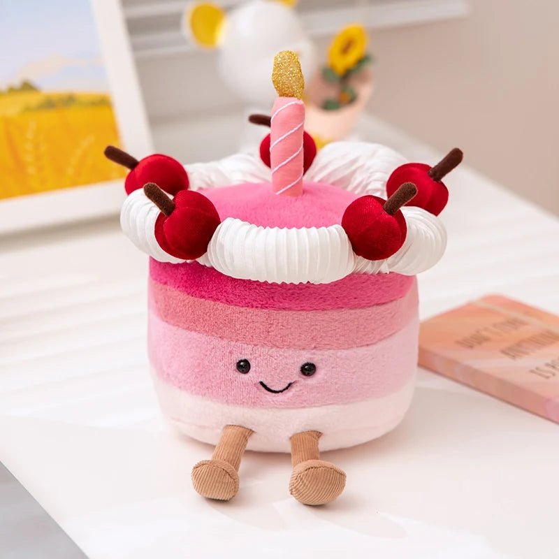Kawaii Smile Cake Plush Toys Soft Stuffed Dessert Dolls with Candle Cherry Birthday Xmas Gift For Kids Cuddly Home Party Decor - Kenner House Emporium