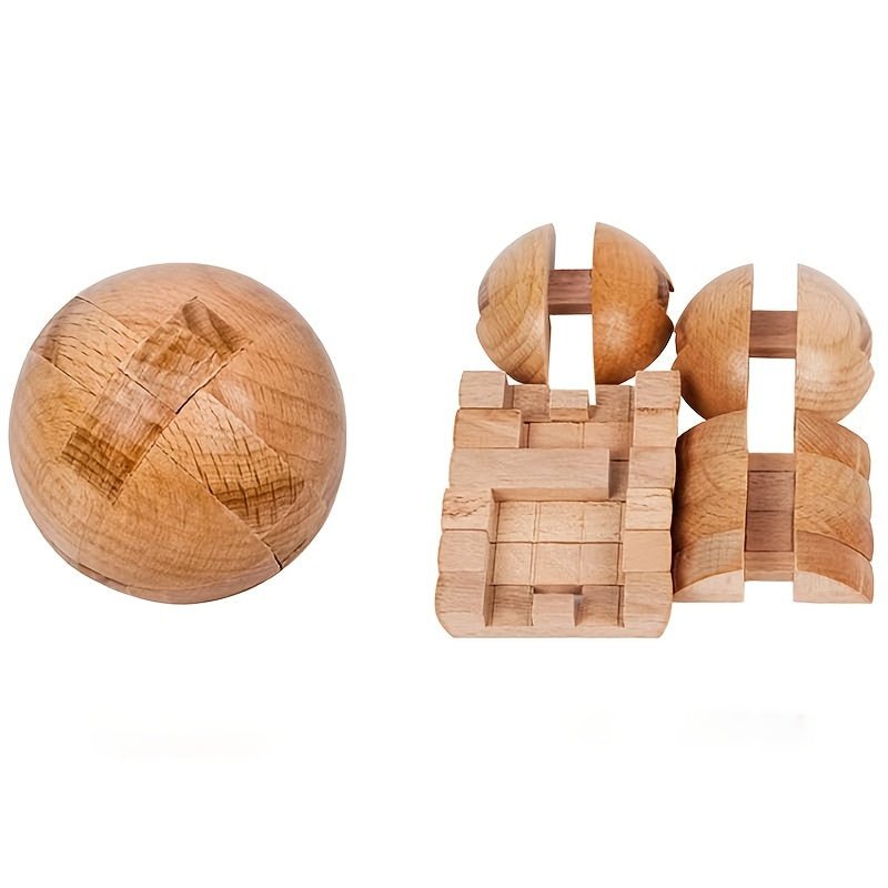 Puzzle Magic Ball | Plywood Brain Teaser Puzzle Ball for Adults, Wheat Color, Uncharged - Kenner House Emporium