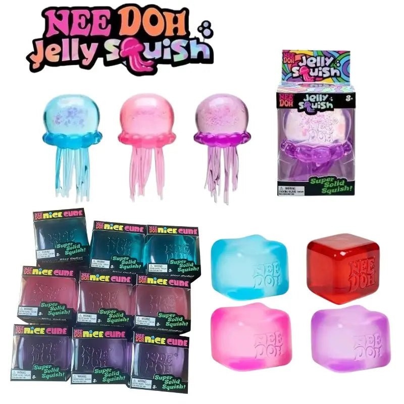 Squishy toys Nee Doh Jellyfish & Cube Squish Toy, Soft Jelly Squeeze Stress Relief Fidget Toy, Sensory NeeDoh for Kids & Adults - Kenner House Emporium