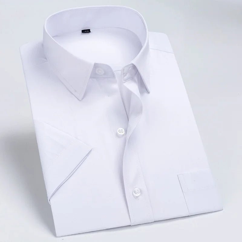 Business Dress Shirt Men Short Sleeve Autumn Spring Fashion Solid Casual Formal White Work Office Simple Basic Man Clothe S - 7XL - Kenner House Emporium