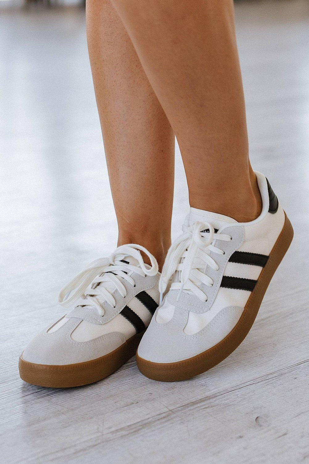 White Striped Lace Up Flat Sneakers - Kenner House Emporium
