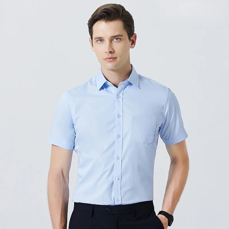 Business Dress Shirt Men Short Sleeve Autumn Spring Fashion Solid Casual Formal White Work Office Simple Basic Man Clothe S - 7XL - Kenner House Emporium