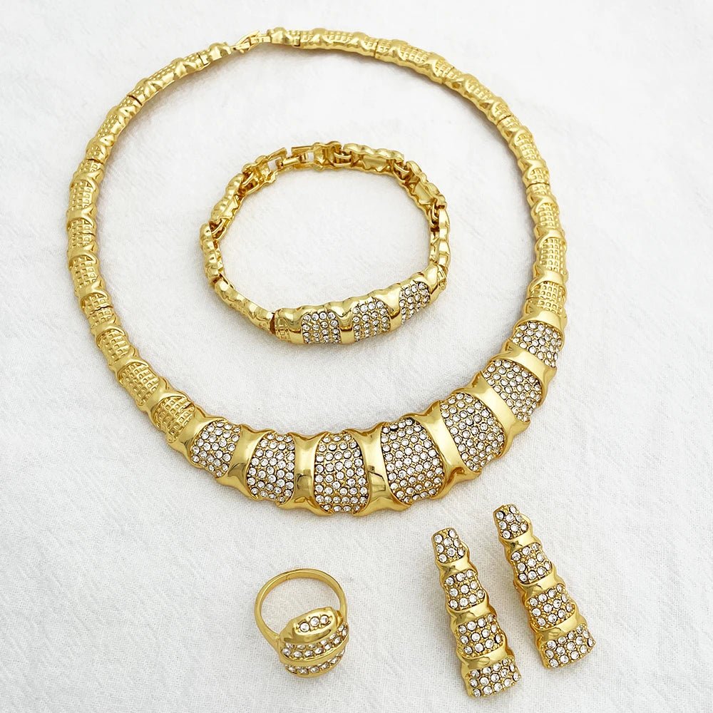 Dubai Jewelry Set For Women 18K Gold Plated Luxury Necklace Earrings Bracelet And Ring Set Jewelry For Wedding Party Trending - Kenner House Emporium