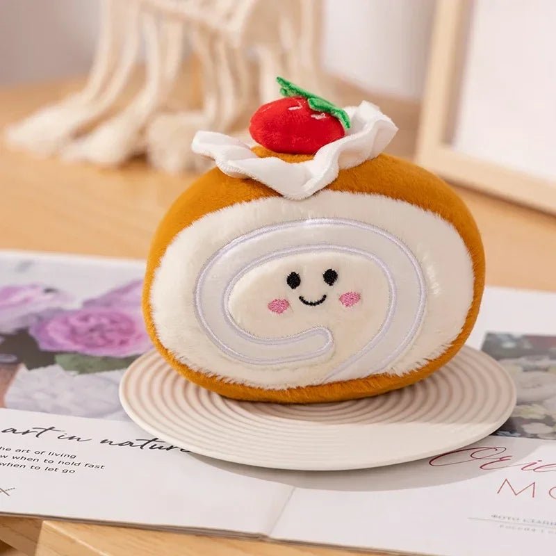 Stuffed Cake Plushie Strawberry Swiss Roll Plush Toys Cute Face Cream Snack Party Decor Party Gift Toys For Kids Birthday - Kenner House Emporium