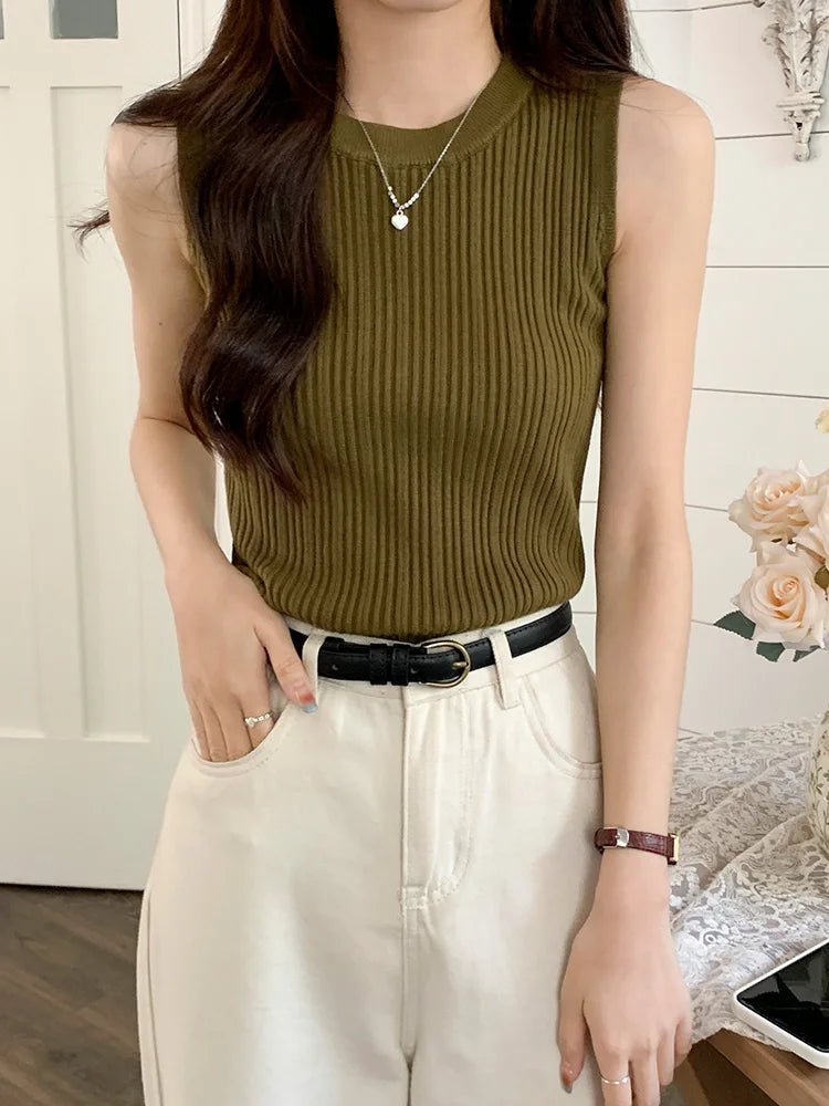 Summer Spring Tank Top Women Sleeveless Knitted T-Shirts Female Elastic Slim Casual Vests Crop Tops Waistcoat Pullover Shirts - Kenner House Emporium
