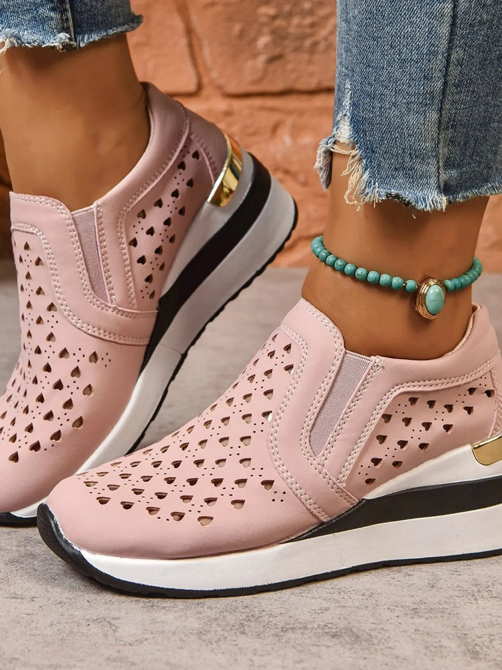 Breathable Cutout Wedge Sneakers - Kenner House Emporium