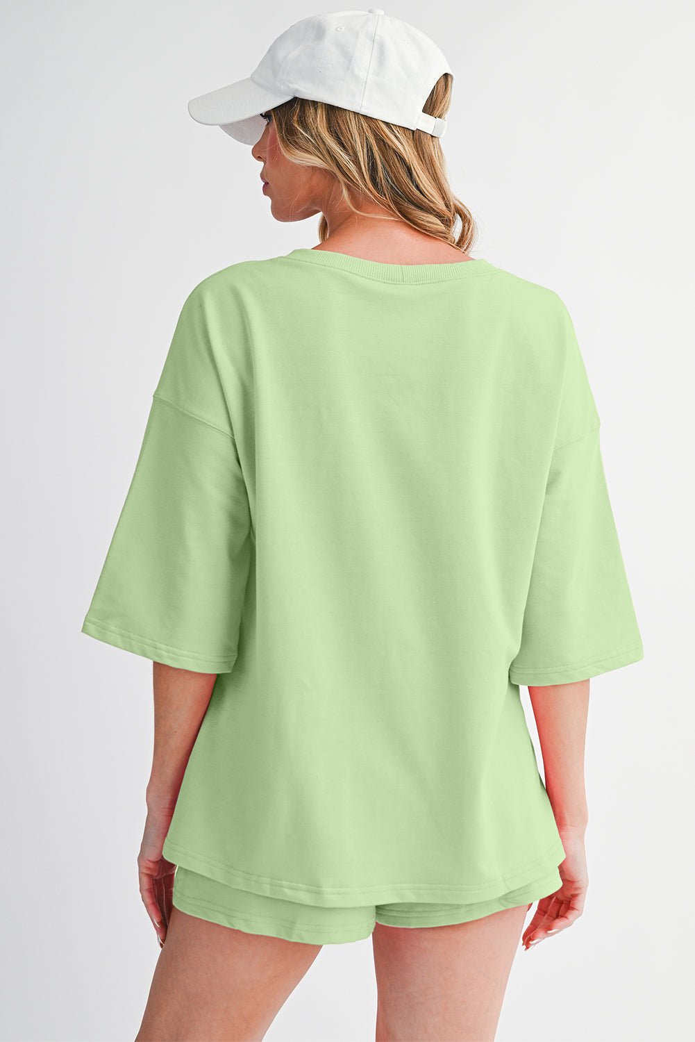 Meadow Mist Green Loose V Neck Tee and Drawstring Shorts Set - Kenner House Emporium