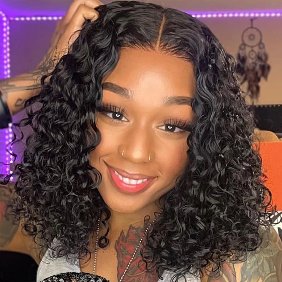 250 Density Wear And Go Water Wave Bob Glueless Wet And Wavy HD Lace Frontal Pre Cut Human Wigs Brazilian Virgin Cheveux Humain - Kenner House Emporium