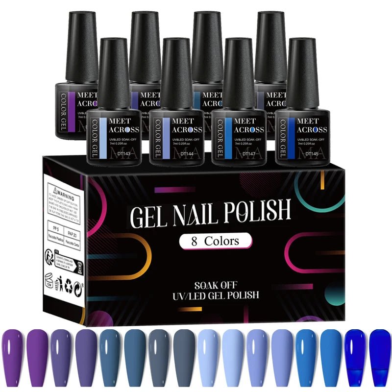 MEET ACROSS 8Pcs/Set Fluorescent Gel Nail Polish Summer Spring Colorful Laser Glitter Nail Art Gel Varnish Manicure For Nails - Kenner House Emporium