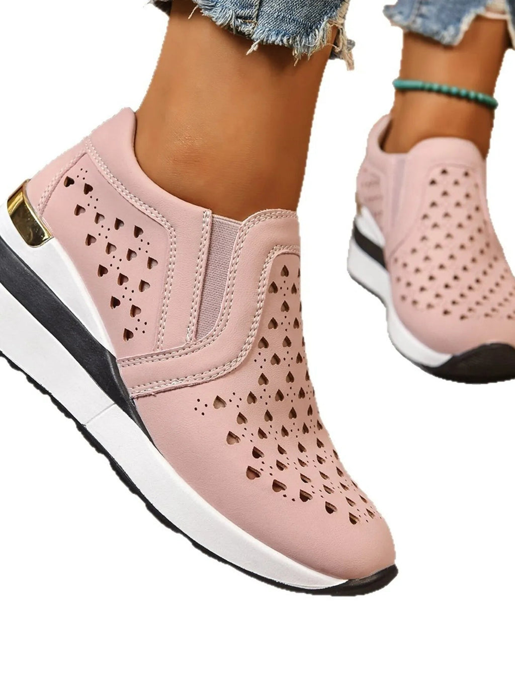 Breathable Cutout Wedge Sneakers - Kenner House Emporium