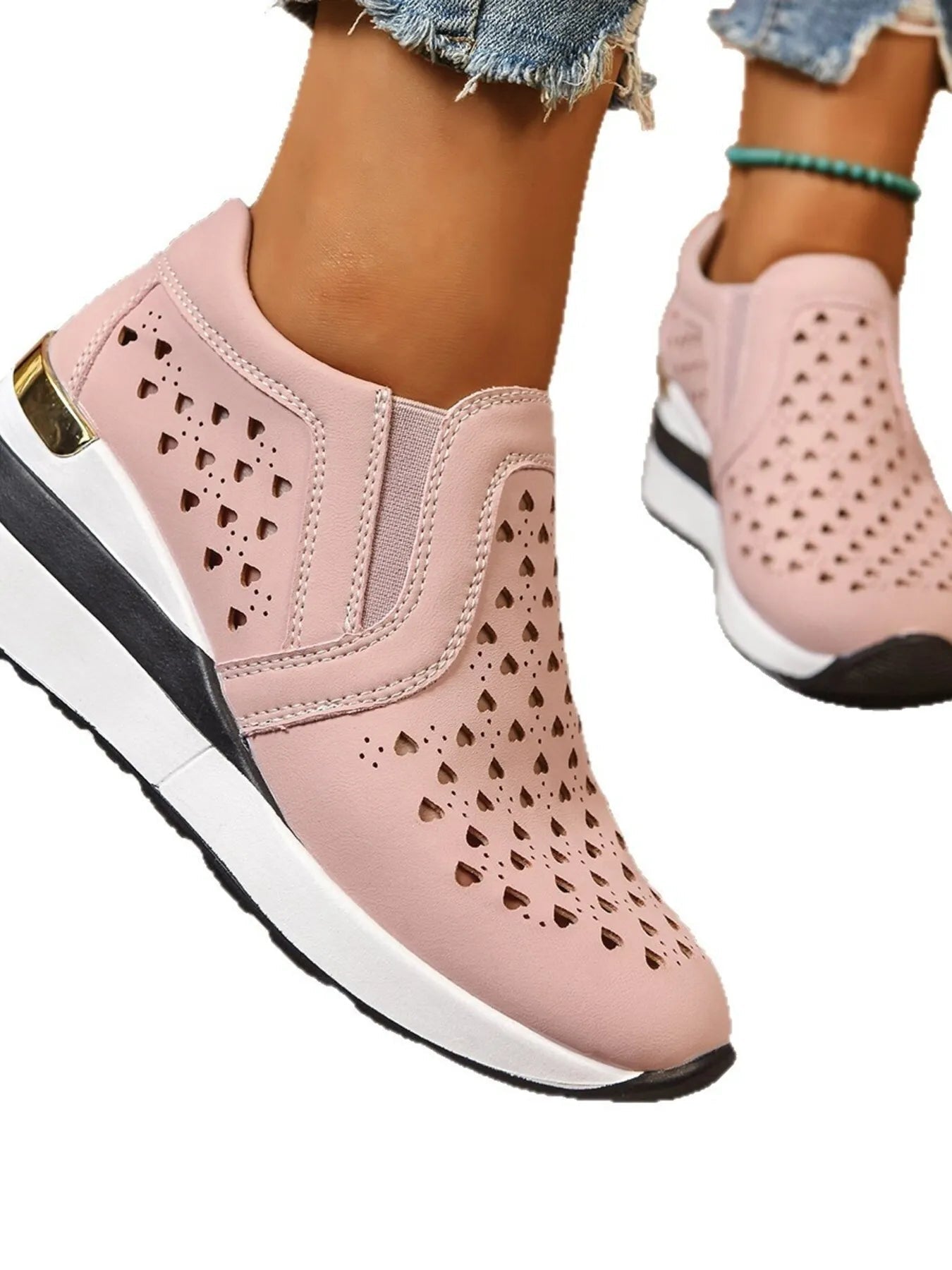 Breathable Cutout Wedge Sneakers - Kenner House Emporium