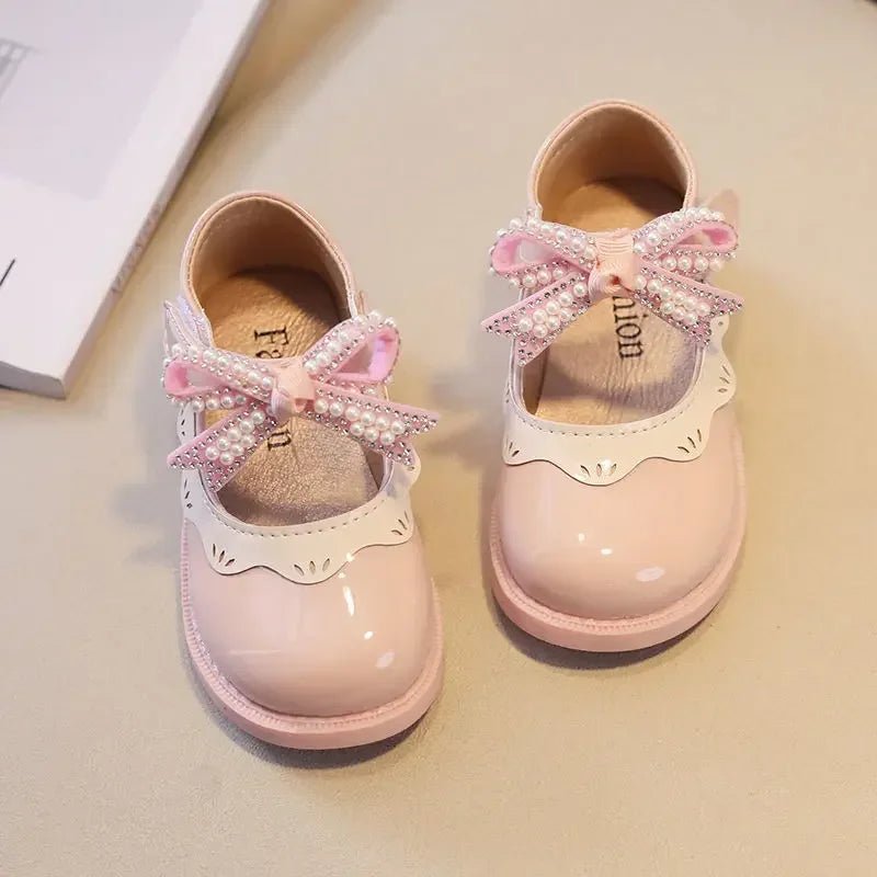 2024 Spring Summer Girl's Shoes Beading Bow - tie Baby Girl Shoes Crystal Princess Dress Shoes Bordered Children Footwear F02262 - Kenner House Emporium