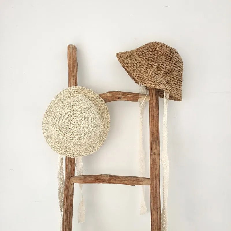 Fashion Baby Petal Brim Straw Woven Hat Sun Protection Lace Cap Kids Girls Princess Collapsible Beach Cute Infant Bucket Hats - Kenner House Emporium