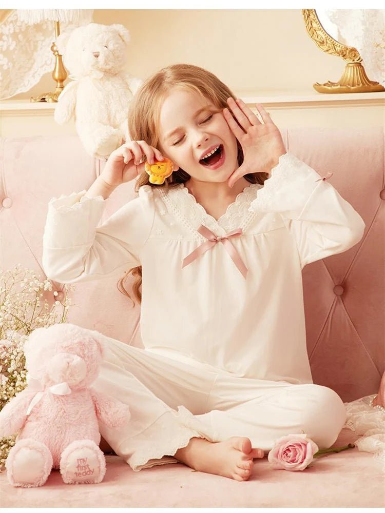 Girls' Pajamas Cotton Princess Style Suit Spring Autumn Long - Sleeved T-Shirt Trousers Cute Baby Home Service Clothes Tops+Pants - Kenner House Emporium