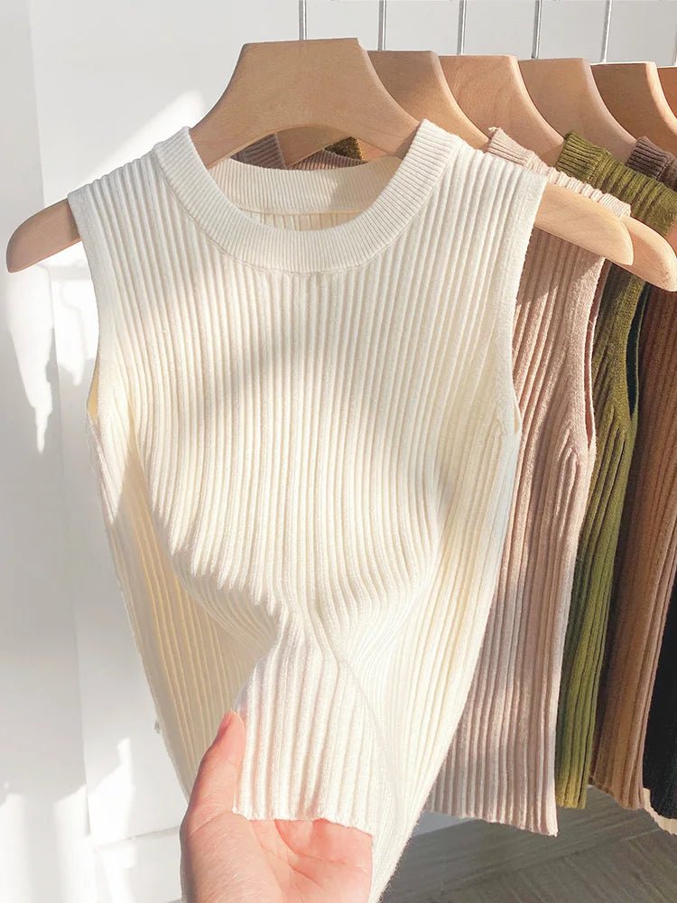 Summer Spring Tank Top Women Sleeveless Knitted T-Shirts Female Elastic Slim Casual Vests Crop Tops Waistcoat Pullover Shirts - Kenner House Emporium